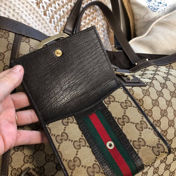 GUCCI Vintage Monogram Sherry Line 2-Sided Wallet w Awesome Hardware - Picture 4 of 10